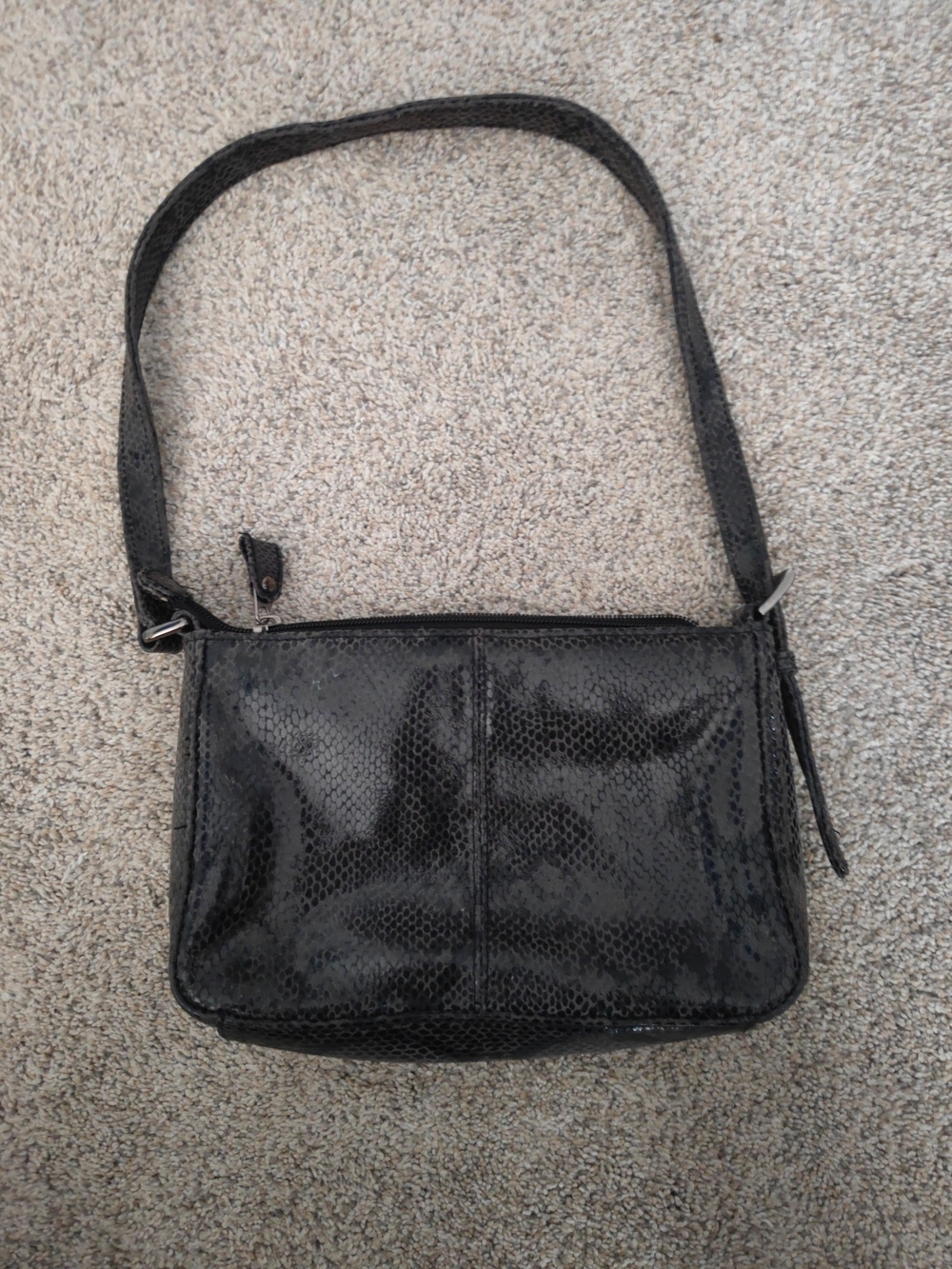 Black Textured Vintage Naturalizer Shoulder Bag with Subtle Snake-Print Shine
